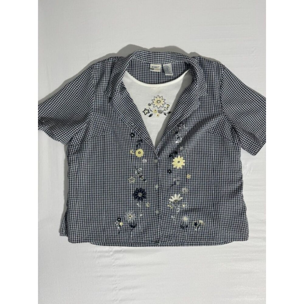 Vintage Koret Gingham + White Embroidered Top | Cottagecore Y2K | Size 18W
